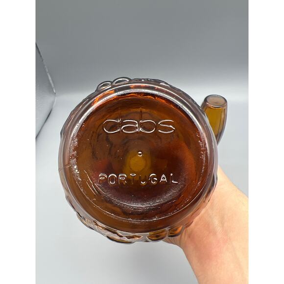 Vintage MCM Dabs Amber Glass Embossed Fruits Decanter From Portugal READ - Picture 7 of 12